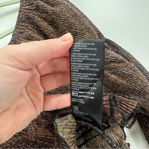 Anthropologie Brown Blouse with Puff Sleeves and Smocked Fit Size Small Sparkle - Picture 5 of 6